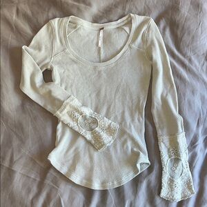 Free People Light Mint Green Lace Sleeve Top